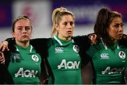 9 March 2019; Nicole Fowley, left, Alison Miller, centre, and Sene Naoupu of Ireland during the Women's Six Nations Rugby Championship match between Ireland and France at Energia Park in Donnybrook, Dublin. Photo by Ramsey Cardy/Sportsfile