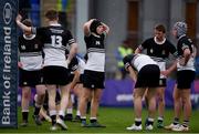 11 March 2019; Ryan Healy of Newbridge College, centre, looks dejected with team-mates during the Bank of Ireland Leinster Rugby Schools Junior Cup semi-final match between Newbridge College and Blackrock College at Energia Park in Donnybrook, Dublin. Photo by Harry Murphy/Sportsfile