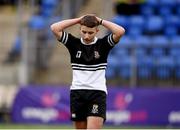 11 March 2019; Pierce  Fata of Newbridge College reacts following the Bank of Ireland Leinster Rugby Schools Junior Cup semi-final match between Newbridge College and Blackrock College at Energia Park in Donnybrook, Dublin. Photo by Harry Murphy/Sportsfile