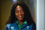 11 March 2019; Linda Djougang poses for a portrait following an Ireland Women's Rugby press conference at the Sandymount Hotel in Dublin. Photo by Ramsey Cardy/Sportsfile
