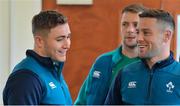 12 March 2019; Jordan Larmour, left, and John Cooney during an Ireland Rugby gym session at Carton House in Maynooth, Kildare. Photo by Ramsey Cardy/Sportsfile