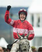 12 March 2019; Jockey Paul Townend celebrates on Duc Des Genievres after winning the Racing Post Arkle Challenge Trophy Novices' Chase on Day One of the Cheltenham Racing Festival at Prestbury Park in Cheltenham, England. Photo by David Fitzgerald/Sportsfile
