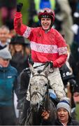 12 March 2019; Jockey Paul Townend celebrates as he enters the winners enclosure after winning the Racing Post Arkle Challenge Trophy Novices' Chase on Duc Des Genievres on Day One of the Cheltenham Racing Festival at Prestbury Park in Cheltenham, England. Photo by Seb Daly/Sportsfile