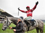 12 March 2019; Jockey Paul Townend celebrates after winning the Racing Post Arkle Challenge Trophy Novices' Chase on Duc Des Genievres on Day One of the Cheltenham Racing Festival at Prestbury Park in Cheltenham, England. Photo by Seb Daly/Sportsfile
