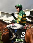 12 March 2019; Jockey Mark Walsh celebrates on Espoir D'Allen after winning the Unibet Champion Hurdle Challenge Trophy on Day One of the Cheltenham Racing Festival at Prestbury Park in Cheltenham, England. Photo by Seb Daly/Sportsfile
