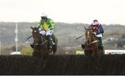 12 March 2019; Le Breuil, with Jamie Codd up, right, jumps the last ahead of Discorama, with Barry O'Neill up, on their way to winning the National Hunt Challenge Cup Amateur Riders' Novices' Chase on Day One of the Cheltenham Racing Festival at Prestbury Park in Cheltenham, England. Photo by David Fitzgerald/Sportsfile