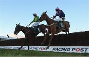 12 March 2019; Le Breuil, with Jamie Codd up, right, jumps the last ahead of Discorama, with Barry O'Neill up, on their way to winning the National Hunt Challenge Cup Amateur Riders' Novices' Chase on Day One of the Cheltenham Racing Festival at Prestbury Park in Cheltenham, England. Photo by David Fitzgerald/Sportsfile