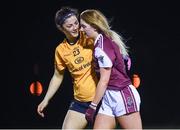8 March 2019; Niamh Kerr of DCU and Emily McNally of NUIG embrace following the Gourmet Food Parlour O'Connor Shield Final match between NUI Galway and Dublin City University at TU Dublin Broombridge Sports Grounds in Dublin. Photo by Harry Murphy/Sportsfile