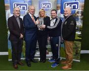 13 March 2019; Vanessa Cunningham, from KN Group, with, from left, Tyrone manager Mickey Harte, former Dublin footballer Barney Rock, Wexford manager Davy Fitzgerald and former Monaghan footballer Eugene &quot;Nudie&quot; Hughes at today's launch of the 20th annual KN Group All-Ireland GAA Golf Challenge in St. Jude's GAA club. On August 9 and 10, the two-day event takes place in Concra Wood and Nuremore Golf Clubs in County Monaghan. Golfers will congregate to represent their GAA clubs in their hope of claiming All-Ireland glory while raising funds for much-needed GAA-associated charities such as Raharney youngster Fionn McAnaney. For more information follow @GolfGAA on Twitter or All-Ireland GAA Golf Challenge on Facebook. Photo by Matt Browne/Sportsfile