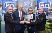 13 March 2019; Tyrone football manager Mickey Harte, left, with from left to right, former Dublin footballer Barney Rock, Wexford manager Davy Fitzgerald and former Monaghan footballer Eugene &quot;Nudie&quot; Hughes at today's launch of the 20th annual KN Group All-Ireland GAA Golf Challenge in St. Jude's GAA club. On August 9 and 10, the two-day event takes place in Concra Wood and Nuremore Golf Clubs in County Monaghan. Golfers will congregate to represent their GAA clubs in their hope of claiming All-Ireland glory while raising funds for much-needed GAA-associated charities such as Raharney youngster Fionn McAnaney. For more information follow @GolfGAA on Twitter or All-Ireland GAA Golf Challenge on Facebook. Photo by Matt Browne/Sportsfile