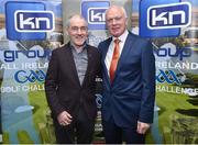 13 March 2019; Tyrone football manager Mickey Harte, left, with former Dublin footballer Barney Rock at today's launch of the 20th annual KN Group All-Ireland GAA Golf Challenge in St. Jude's GAA club. On August 9 and 10, the two-day event takes place in Concra Wood and Nuremore Golf Clubs in County Monaghan. Golfers will congregate to represent their GAA clubs in their hope of claiming All-Ireland glory while raising funds for much-needed GAA-associated charities such as Raharney youngster Fionn McAnaney. For more information follow @GolfGAA on Twitter or All-Ireland GAA Golf Challenge on Facebook. Photo by Matt Browne/Sportsfile