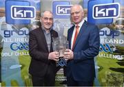 13 March 2019; Tyrone football manager Mickey Harte, left, with former Dublin footballer Barney Rock at today's launch of the 20th annual KN Group All-Ireland GAA Golf Challenge in St. Jude's GAA club. On August 9 and 10, the two-day event takes place in Concra Wood and Nuremore Golf Clubs in County Monaghan. Golfers will congregate to represent their GAA clubs in their hope of claiming All-Ireland glory while raising funds for much-needed GAA-associated charities such as Raharney youngster Fionn McAnaney. For more information follow @GolfGAA on Twitter or All-Ireland GAA Golf Challenge on Facebook. Photo by Matt Browne/Sportsfile