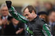 13 March 2019; Nico de Boinville celebrates with the cup after winning the Betway Queen Mother Champion Chase on Altior on Day Two of the Cheltenham Racing Festival at Prestbury Park in Cheltenham, England. Photo by David Fitzgerald/Sportsfile