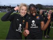 13 March 2019; Christina Dring and Vanessa Ogbonna of University College Cork celebrate after winning the WSCAI Kelly Cup Final match between University College Cork and Maynooth University at Seaview in Belfast. Photo by Oliver McVeigh/Sportsfile