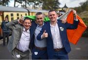 14 March 2019; Racegoers, from left, Martin Millar, Sean Convie and Adrian Farren, from Maghery, Co Armagh, arrive at Cheltenham Race Course Station prior to racing on Day Three of the Cheltenham Racing Festival at Prestbury Park in Cheltenham, England. Photo by Seb Daly/Sportsfile