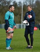 14 March 2019; Cian Healy, left, with forwards coach Simon Easterby during Ireland rugby squad training at Carton House in Maynooth, Kildare. Photo by Brendan Moran/Sportsfile