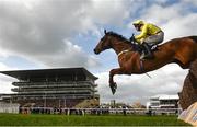 14 March 2019; Eventual second LostInTranslation, with Robbie Power up, jumps the last first time round during the JLT Novices' Chase on Day Three of the Cheltenham Racing Festival at Prestbury Park in Cheltenham, England. Photo by David Fitzgerald/Sportsfile