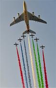 14 March 2019; An Etihad A380 and UAE Military Jets fly over during the Special Olympic World Games 2019 Opening Ceremony in the Zayed Sports City, Airport Road, Abu Dhabi, United Arab Emirates. Photo by Ray McManus/Sportsfile
