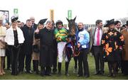 14 March 2019; Barry Geraghty with Sire Du Berlais and winning connections after winning the Pertemps Network Final Handicap Hurdle on Day Three of the Cheltenham Racing Festival at Prestbury Park in Cheltenham, England. Photo by David Fitzgerald/Sportsfile