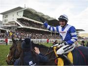 14 March 2019; Jockey Bryony Frost celebrates after winning the Ryanair Chase on Frodon on Day Three of the Cheltenham Racing Festival at Prestbury Park in Cheltenham, England. Photo by Seb Daly/Sportsfile