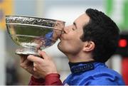 14 March 2019; Aidan Coleman celebrates with the cup after riding Paisley Park to win the Sun Racing Stayers' Hurdle on Day Three of the Cheltenham Racing Festival at Prestbury Park in Cheltenham, England. Photo by David Fitzgerald/Sportsfile