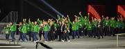 14 March 2019; Team Ireland is led out by Minister for Tourism, Transport and Sport Shane Ross, T.D., WWE wrestler Finn Balor and Special Olympics Chairman to the Board, Brendan Whelan, during the Special Olympic World Games 2019 Opening Ceremony in the Zayed Sports City, Airport Road, Abu Dhabi, United Arab Emirates. Photo by Ray McManus/Sportsfile