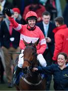 14 March 2019; Jockey Noel Fehily celebrates after winning the National Hunt Breeders Supported By Tattersalls Mares' Novices' Hurdle on Eglantine Du Seuil on Day Three of the Cheltenham Racing Festival at Prestbury Park in Cheltenham, England. Photo by Seb Daly/Sportsfile
