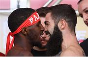 14 March 2019; Tevin Farmer, left, and Jono Carroll square off after weighing in ahead of their IBF World Super Featherweight Title bout at the Liacouras Center in Philadelphia, USA. Photo by Stephen McCarthy/Sportsfile