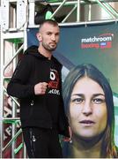 14 March 2019; John Joe Nevin walks past a poster of Katie Taylor as he makes his way to weighing in ahead of his lightweight bout agaisnt Andres Figueroa at the Liacouras Center in Philadelphia, USA. Photo by Stephen McCarthy/Sportsfile