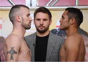 14 March 2019; John Joe Nevin, left, and Andres Figueroa square off after weighing in ahead of their lightweight bout at the Liacouras Center in Philadelphia, USA. Photo by Stephen McCarthy/Sportsfile