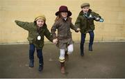 15 March 2019; Racegoers, Henry, age 4, Florence, age 7 and Rupert Niece, age 6, prior to racing on Day Four of the Cheltenham Racing Festival at Prestbury Park in Cheltenham, England. Photo by David Fitzgerald/Sportsfile