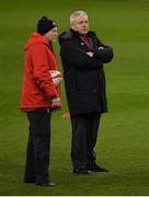 15 March 2019; Head coach Warren Gatland, right, looks towards the roof during the Wales rugby captain's run at the Principality Stadium in Cardiff, Wales. Photo by Brendan Moran/Sportsfile