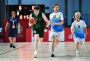 15 March 2019; Team Ireland's Sarah Kilmartin, a member of Athlone SOC, from Athlone, Co. Westmeath, in action against the Kazakhstan captain Alfya Sitdikova and Marina Krasnoperova, right, during the SO Ireland 20-6 win over Kazakhstan basketball game on Day One of the 2019 Special Olympics World Games in the Abu Dhabi National Exhibition Centre, Abu Dhabi, United Arab Emirates. Photo by Ray McManus/Sportsfile