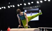 15 March 2019; Team Ireland's John Keenan, a member of the St.Hilda's Special School, from Ballymore, Co. Westmeath, competing on the pommel horse during the Artistic Gymnastic events on Day One of the 2019 Special Olympics World Games in the Abu Dhabi National Exhibition Centre, Abu Dhabi, United Arab Emirates. Photo by Ray McManus/Sportsfile