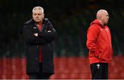 15 March 2019; Head coach Warren Gatland, left, and defence coach Shaun Edwards during the Wales rugby captain's run at the Principality Stadium in Cardiff, Wales. Photo by Ramsey Cardy/Sportsfile