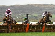 15 March 2019; Pentland Hills, right, with Nico de Boinville up, jumps the last, alongside eventual second place Coeur Sublime, with Davy Russell up, on their way to winning the JCB Triumph Hurdle on Day Four of the Cheltenham Racing Festival at Prestbury Park in Cheltenham, England. Photo by Seb Daly/Sportsfile