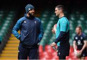 15 March 2019; Jonathan Sexton, right, with defence coach Andy Farrell during the Ireland rugby captain's run at the Principality Stadium in Cardiff, Wales. Photo by Brendan Moran/Sportsfile