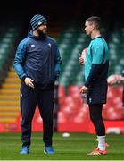 15 March 2019; Jonathan Sexton, right, with defence coach Andy Farrell during the Ireland rugby captain's run at the Principality Stadium in Cardiff, Wales. Photo by Brendan Moran/Sportsfile