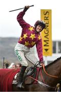 15 March 2019; Jockey Rachael Blackmore celebrates after winning the Albert Bartlett Novices' Hurdle on Minella Indo on Day Four of the Cheltenham Racing Festival at Prestbury Park in Cheltenham, England. Photo by Seb Daly/Sportsfile