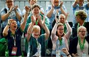 15 March 2019; Lucy Maddigan, Families and Supporters Coordinator with Special Olympics Ireland, bottom left, with supporters of Bocce star Matthew Brennan Mary Hogan, Martina Brennan and Caroline Brennan during the SO Ireland 10-7 win over SO China Bocce match on Day One of the 2019 Special Olympics World Games in the Abu Dhabi National Exhibition Centre, Abu Dhabi, United Arab Emirates. Photo by Ray McManus/Sportsfile