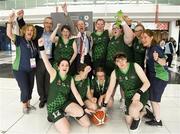 15 March 2019; Members of Team Ireland's Basketball Team together with their coaches Evelyn Bohan, left, Dorothy Kavanagh, right, Adrian Cronin, Ireland Ambassador to The United Arab Emirates, and to Afghanistan, Kuwait and Qatar, and the Minister for Tourism, Transport and Sport Shane Ross, T.D., after their game on Day One of the 2019 Special Olympics World Games in the Abu Dhabi National Exhibition Centre, Abu Dhabi, United Arab Emirates. Photo by Ray McManus/Sportsfile