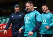 15 March 2019; Rory Best, left, during the Ireland rugby captain's run at the Principality Stadium in Cardiff, Wales. Photo by Ramsey Cardy/Sportsfile