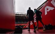 15 March 2019; Tadhg Beirne, left, and Conor Murray during the Ireland rugby captain's run at the Principality Stadium in Cardiff, Wales. Photo by Ramsey Cardy/Sportsfile