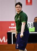 15 March 2019; Team Ireland's Ciara Joyce, a member of the Leixlip Special Olympics Club, from Leixllip, Co. Kildare, watches her shot during the SO Ireland 10-7 win over SO China Bocce match on Day One of the 2019 Special Olympics World Games in the Abu Dhabi National Exhibition Centre, Abu Dhabi, United Arab Emirates. Photo by Ray McManus/Sportsfile