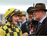 15 March 2019; Jockey Paul Townend, left, and trainer Willie Mullins after sending out Al Boum Photo to win the Magners Cheltenham Gold Cup Chase on Day Four of the Cheltenham Racing Festival at Prestbury Park in Cheltenham, England. Photo by Seb Daly/Sportsfile