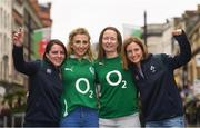 15 March 2019; Ireland supporters, from left, Tracy Nolan, Edwina Deering, Caroline Sexton and Gwen Deering, from Nurney, Co. Kildare, in Cardiff ahead of Ireland's Guinness Six Nations game against Wales at the Principality Stadium in Cardiff, Wales. Photo by Ramsey Cardy/Sportsfile