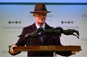 15 March 2019; Trainer Willie Mullins with the Leading Trainer trophy on Day Four of the Cheltenham Racing Festival at Prestbury Park in Cheltenham, England. Photo by Seb Daly/Sportsfile