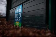 15 March 2019; A detailed view of the UCD crest prior to the SSE Airtricity League Premier Division match between UCD and Finn Harps at Belfield Bowl in Dublin. Photo by Ben McShane / SPORTSFILE
