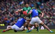 10 March 2019; Josh van der Flier of Ireland is tackled by Etienne Falgoux and Felix Lambey of France during the Guinness Six Nations Rugby Championship match between Ireland and France at the Aviva Stadium in Dublin. Photo by Brendan Moran/Sportsfile