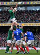 10 March 2019; Peter O’Mahony of Ireland wins a lineout during the Guinness Six Nations Rugby Championship match between Ireland and France at the Aviva Stadium in Dublin. Photo by Brendan Moran/Sportsfile